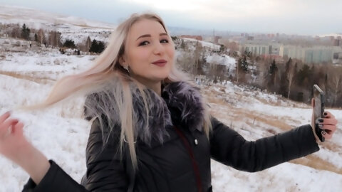 Winter Blowjob and Sex With a ??Cute Girl In a Fur Coat - Swallow Cum