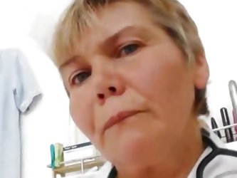 Cougar masturbation with a medical-instrument in uniforms