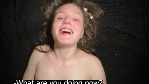 Petite horny teen fucks with her stepdad and gets his fat cock in her tight pussy.
