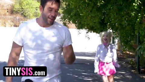 Stepbrother fucks his petite cute blondie stepsister after playing outdoor