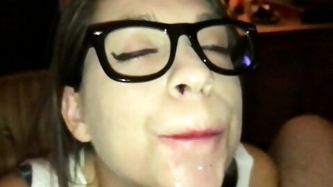 Homemade cum on tongue and swallow