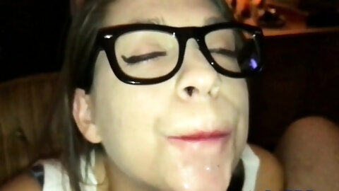 Homemade cum on tongue and swallow
