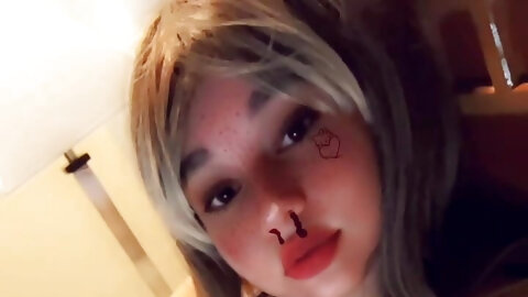 Goth girl plays with her big boobs