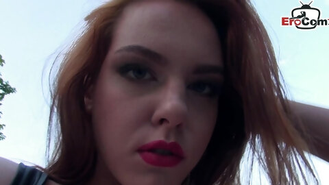 German skinny redhead teen in nylon pantyhose fucked POV