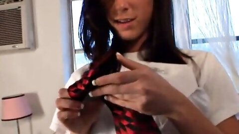 BrookeSkye Tie striptease showing petite body