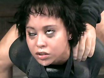 A lustful brunette milf is playing dirty games with two me in the basement. She gets bound and humiliated, then gets her mouth and pussy pounded by tw