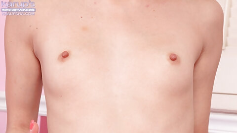 Perky blondie with shaved cooter slowly uncovering her slippy curves