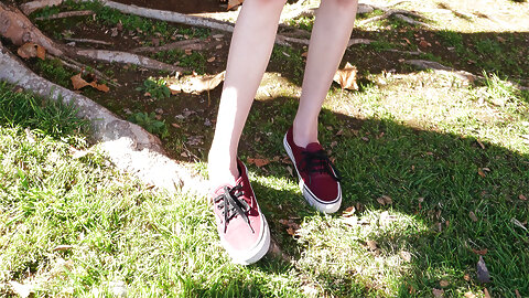 Skinny teen cutie Lexi Lore shows pierced natural tits naked under a tree