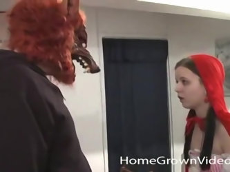 Hot red riding hood gets stuffed by the big bad wolf