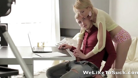 Skinny blonde Karina Grand sucks huge dick & fucks like a pro.